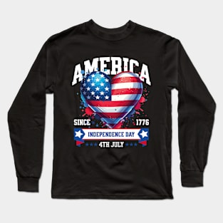 America Independence Day Heart Long Sleeve T-Shirt